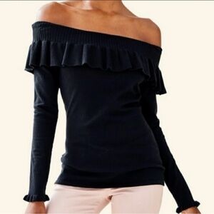 Lilly Pulitzer Siesta Off-the-Shoulder Ruffle Sweater Black Onyx Size M (Flawed)